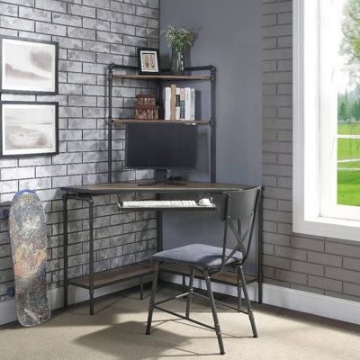 Sandy Grey Office Chair With Antique Oak Finish And Comfortable Seat Metal Legged In & Style