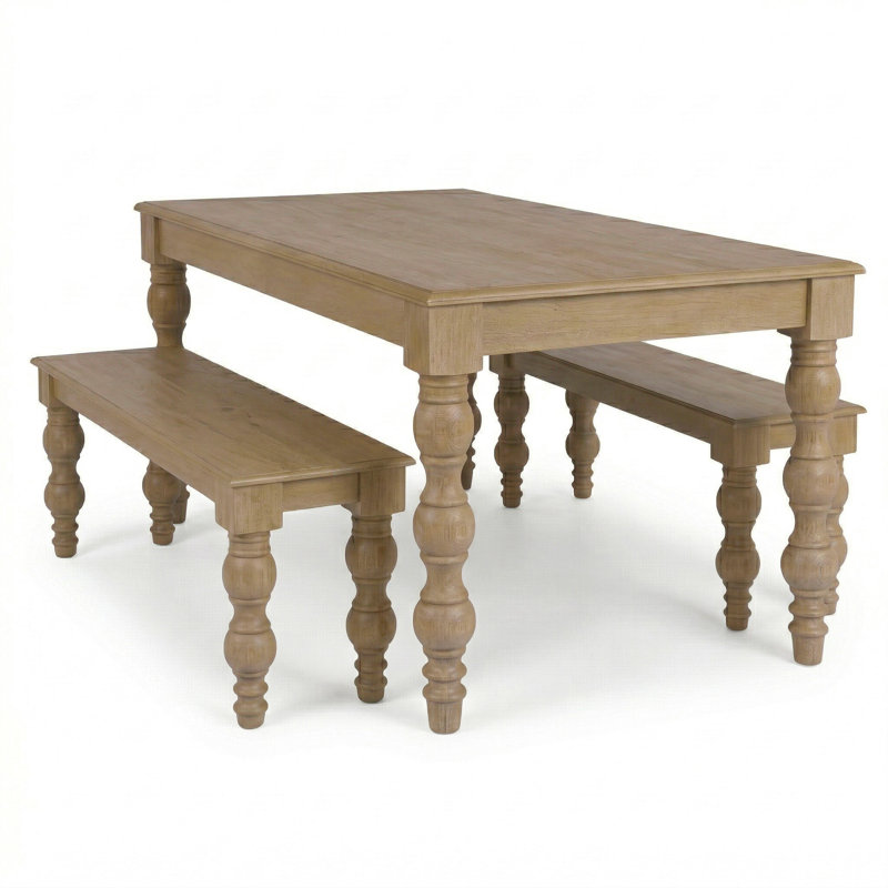 Braydan 3 Piece Solid Wood Dining Set - Rustic Natural, Rustic Natural