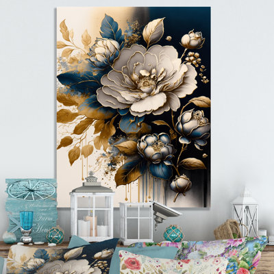 Décoration murale lanagan bleu et blanc Camellia I - fleur bleue en métal