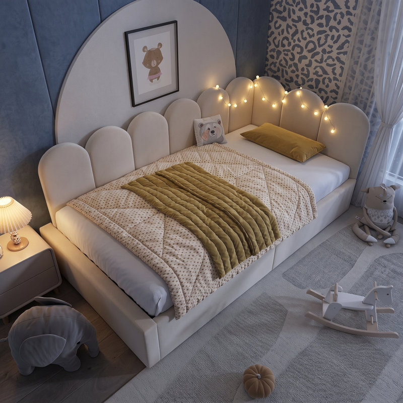 Upholstered Hydraulic Storage Bed, Beige
