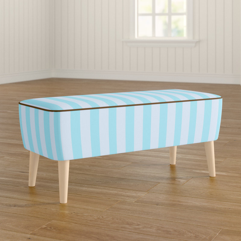 Mr.M Polyester Blend Upholstered Bench, Cream, Sky Blue