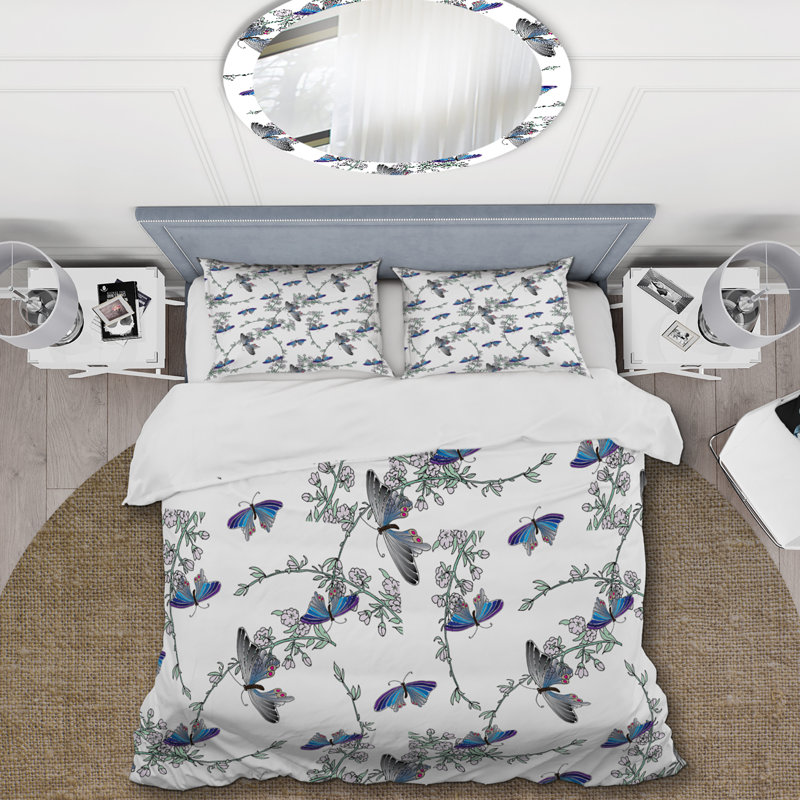 Multicolor Butterflies Doodle Art Polyester Abstract Duvet Cover