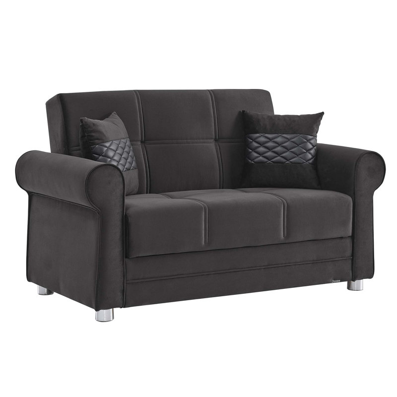 Sara 63 in. Fabric Upholstered 2-Seater 3-in-1 Sleeper Loveseat Sofa Bed with Storage, Black Microfiber