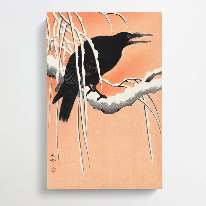 Crow On A Snowy Branch by Elizabeth Gould - Wrapped Canvas, 60cm H x 40cm W x 3cm D