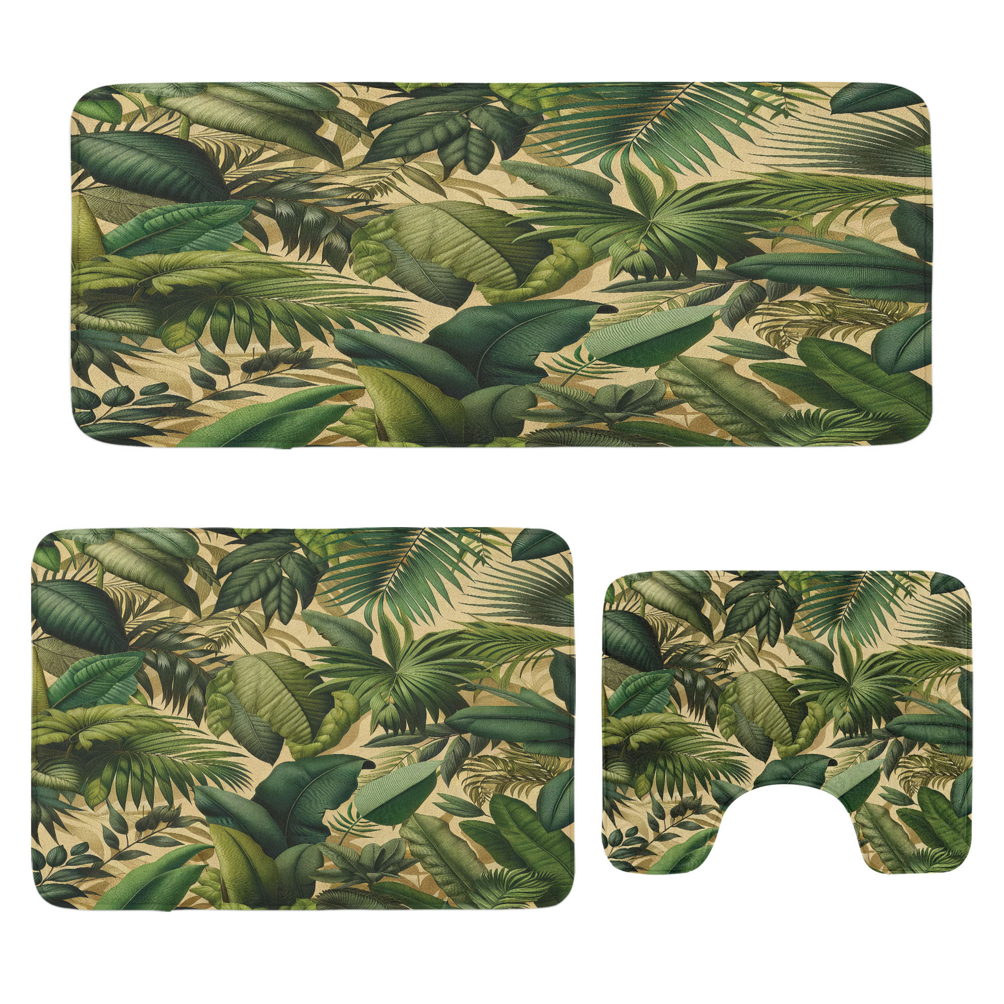 Astoria Grand Green Bathroom Rug Set 3 Pieces U-Shape & Rectangle Mats Khaki Teal Pastel Brown ...