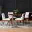 Ensemble de salle à manger 5 pièces Mid-Century avec table en bois massif et chaises rembourrées, brun riche et beige