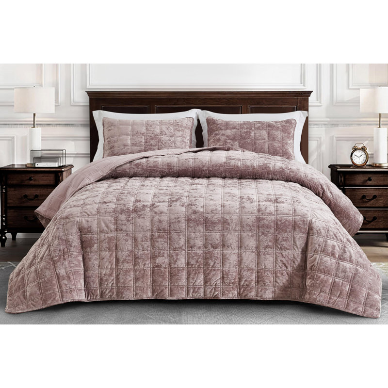 Velvet Quilt, Dusty Pink, Oversized King Quilt + 2 King Shams