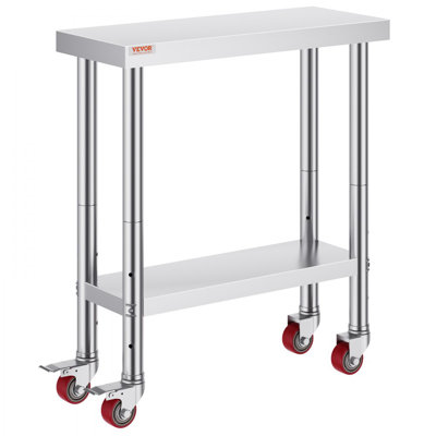 30x12x34 Inch Stainless Steel Work Table 3-Stage Adjustable Shelf with 4 Wheels