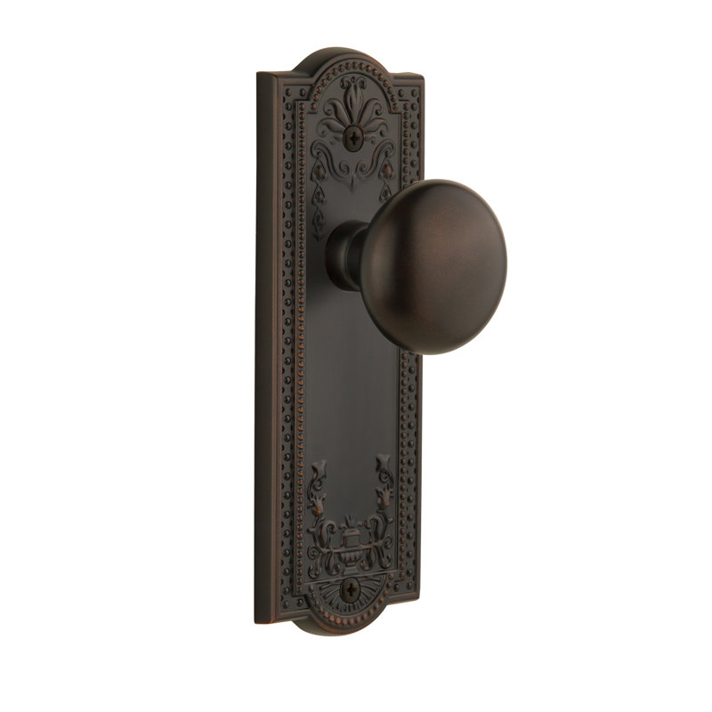 Grandeur Parthenon Plate Single Dummy with Fifth Avenue Door Knob, Polished Brass