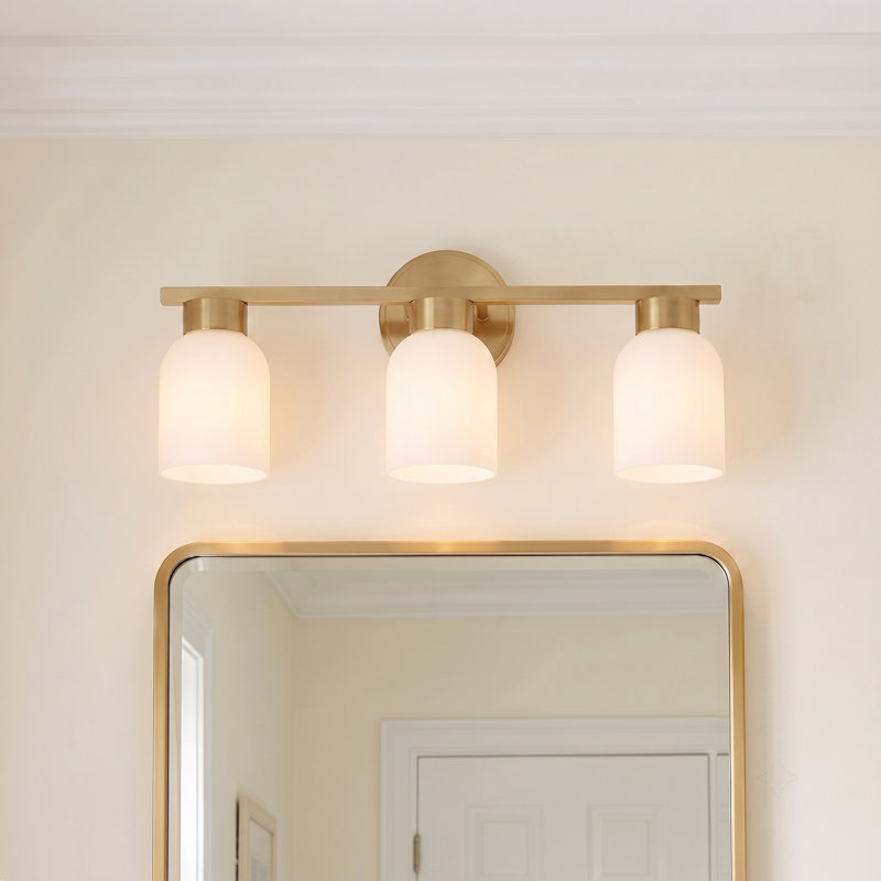 3-Light Bathroom Vanity Ligh with Brushed Gold Finish and Frosted Glass Shades