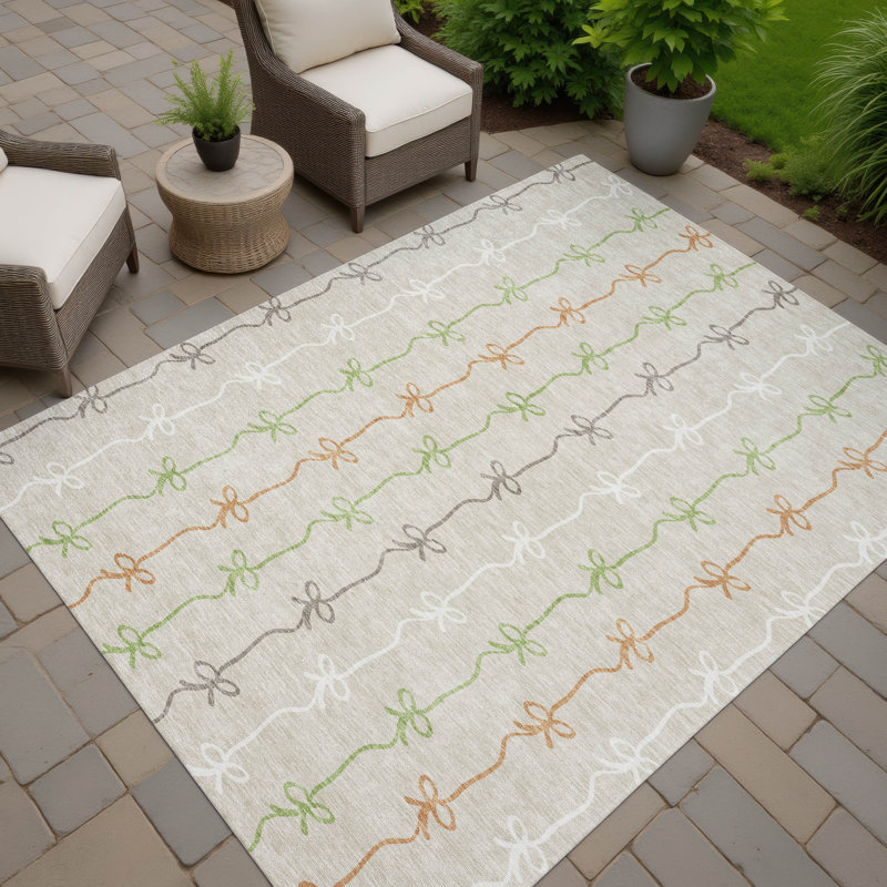 Machine Washable Indoor/Outdoor Chantille ACN2593 Kids Rug, Beige, 9' x 12'