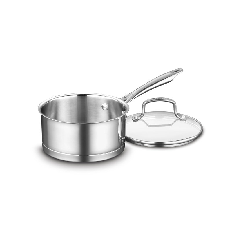 Professional Brushed Stainless Steel Saucepan with Glass Lid, 1.5-Quart