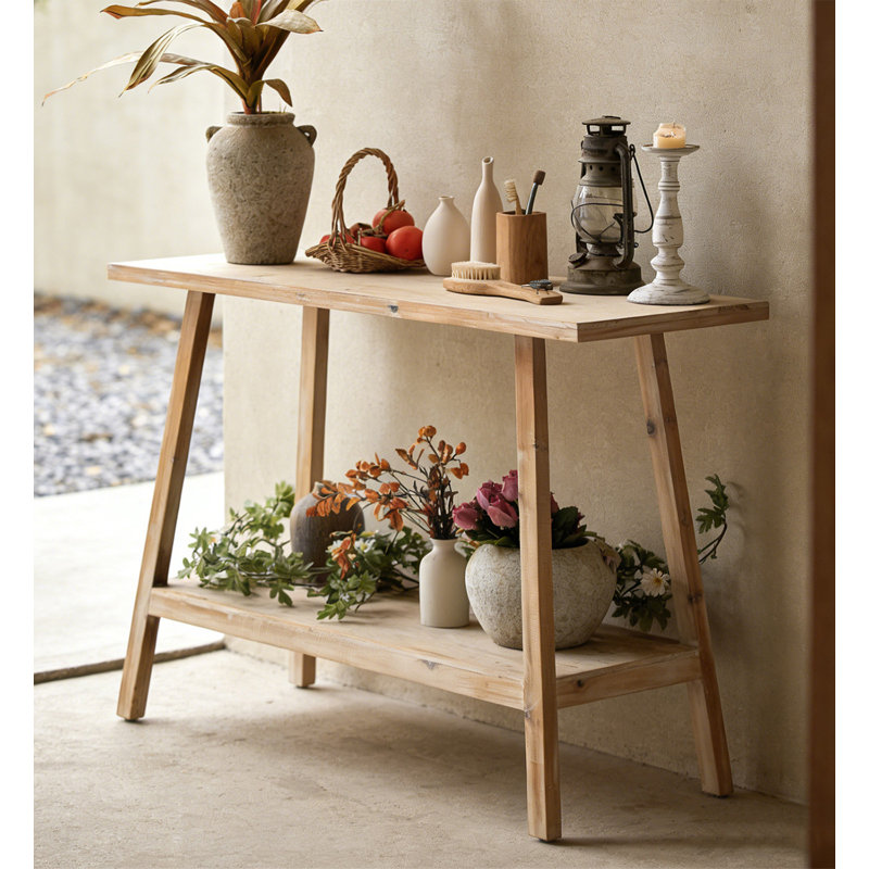 Console en bois naturel avec tablette ouverte pour le couloir