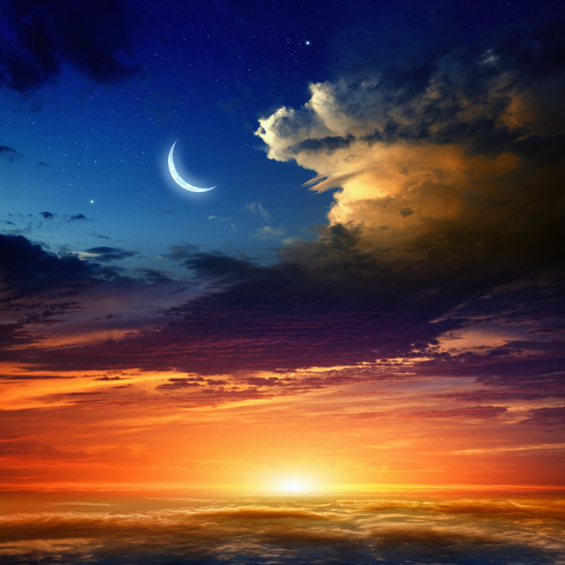 Red Sunset And Moon - Wrapped Canvas Print, 30cm H x 30cm W x 3.8cm D