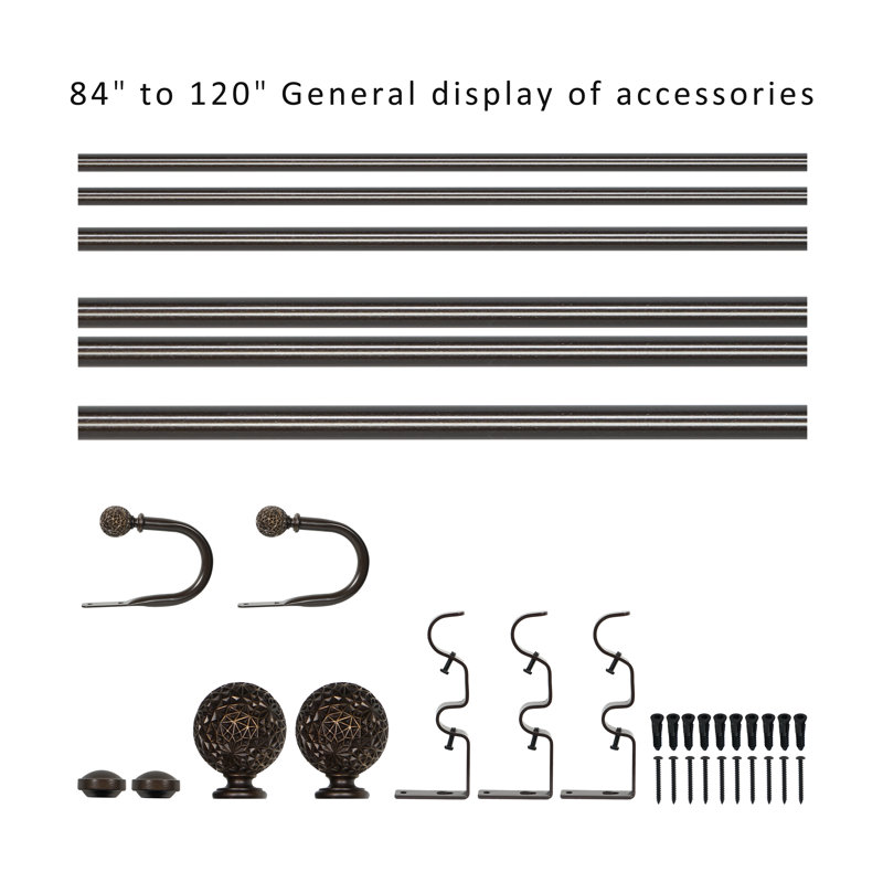 Tringle à rideau simple Seral réglable de largeur totale x 1 po de diamètre, 84" - 120", Bronze