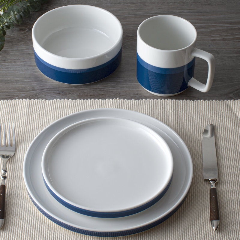 Noritake Colorstax Stripe 4-Piece Place Setting, Service for 1, Blue