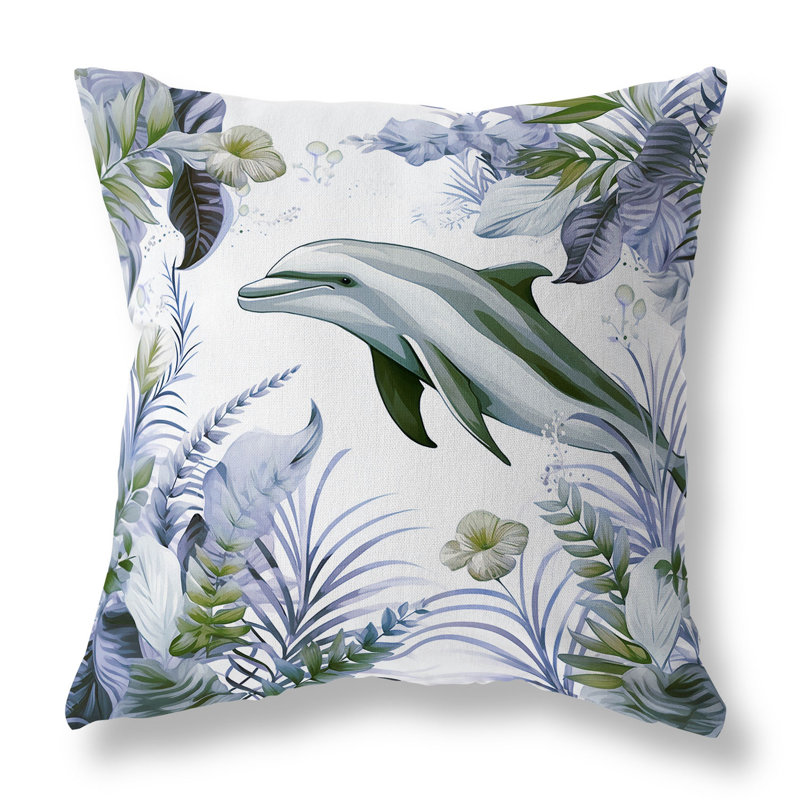 Dolphin Haven Broadcloth Throw Pillow, 20"H x 20"W, Blue/Green