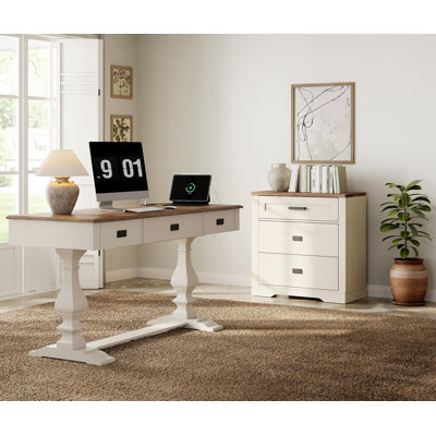 Ensemble de bureau de ferme avec cabinet de rangement - Système d'organisation à 6 tiroirs avec centrale électrique intégrée