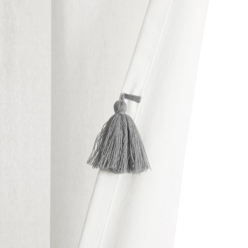 Rideau transparent en coton mélangé avec passe-tringle, Blanc / gris