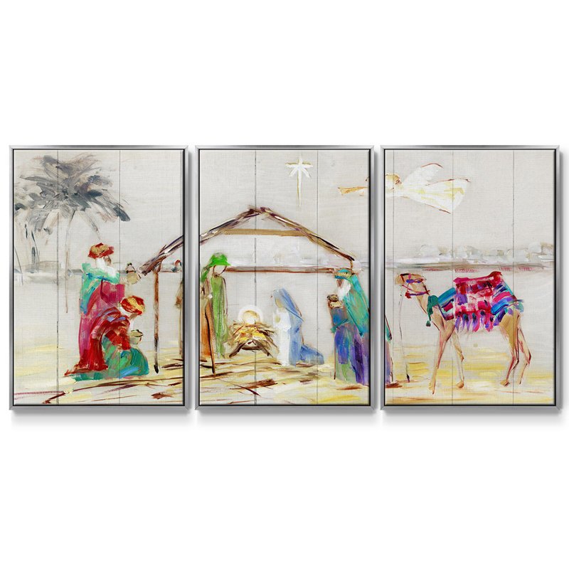 Crèche de Noël 3 pièces, Argent, H 40 po x l 78 po x P 2 po