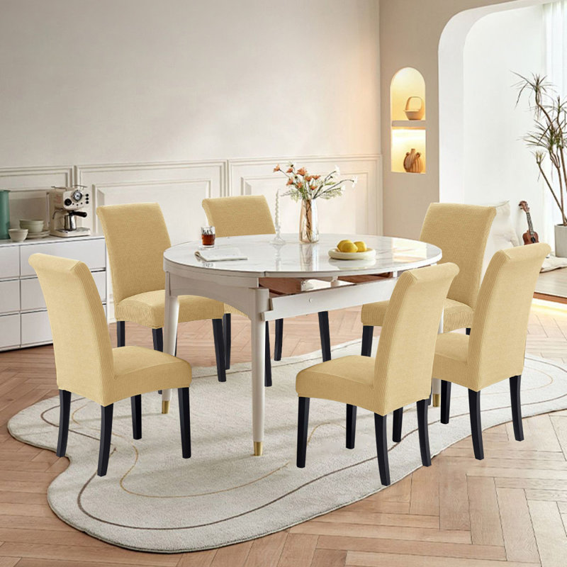 Housses de chaise, housses de chaise de salle à manger, protection de siège extensible, ensemble de 6, Jaune