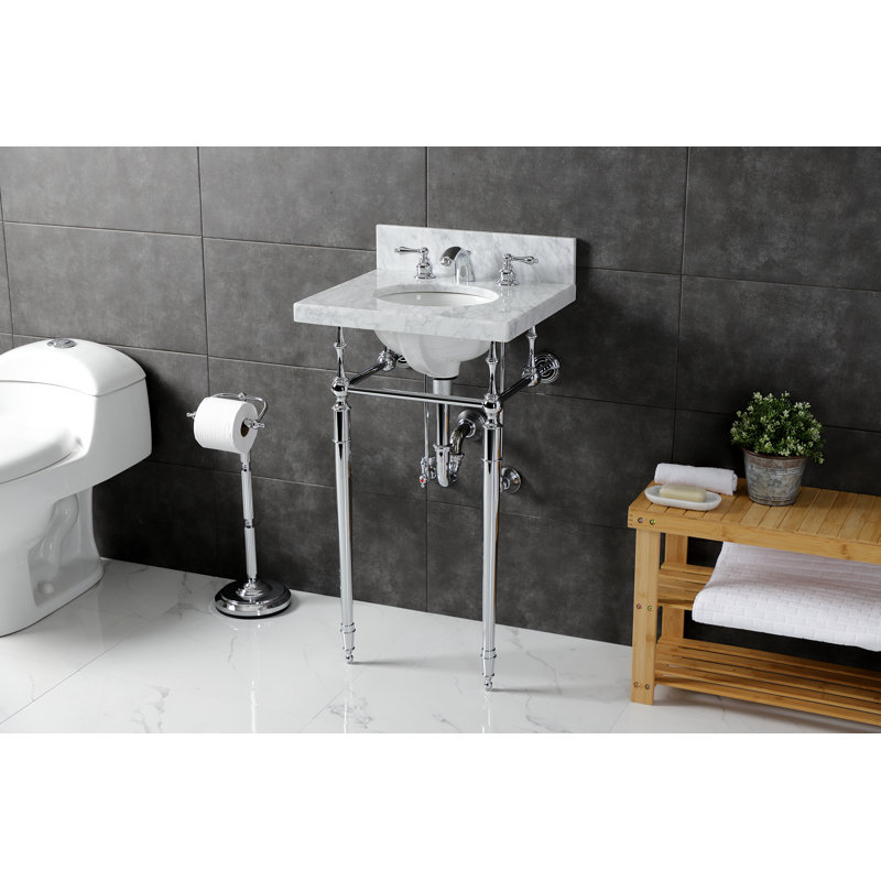 Lavabo de salle de bain Edwardian, Blanc marbre / nickel poli, Centres de 8 po