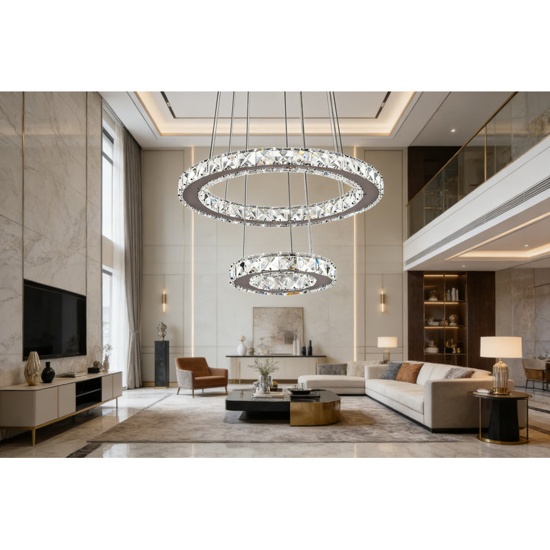 Lustre en cristal moderne avec télécommande, luminaire suspendu à DEL à intensité variable pour salle à manger, salon, vestibule et chambre à coucher