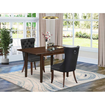 3-Piece Mahogany Finish Rectangular Solid Wood Top With Butterfly Leaf Dining Table Set