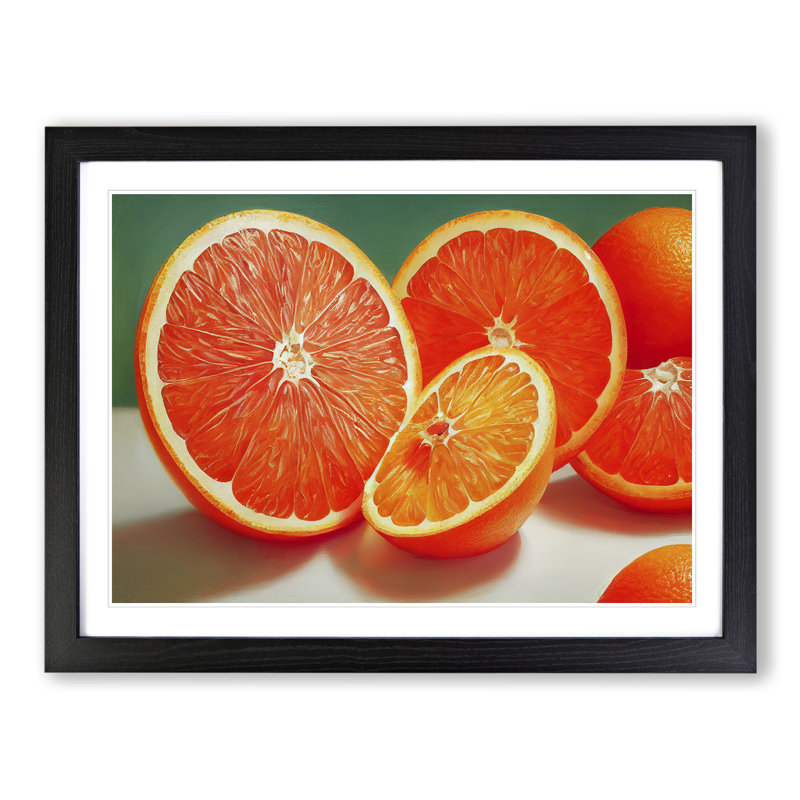 Oranges Sliced Fruit - Single Picture Frame Print, 25cm H x 34cm W, Black