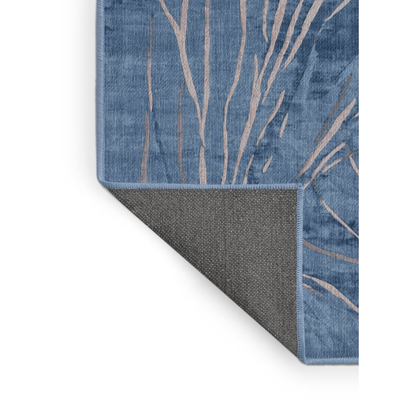 Machine Washable Blue Area Rug, Rectangle 4' x 6'
