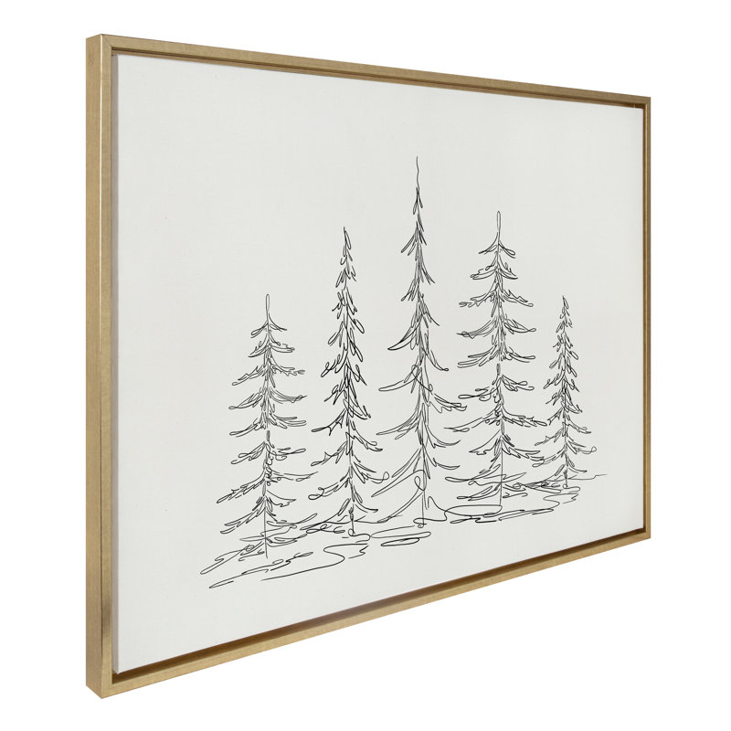 «Minimalist Evergreen Trees S croquis» par The Creative Bunch Studio, reproduction d'art sur toile encadrée, Doré