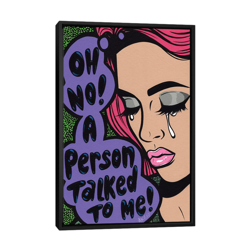 «oh no ! « en pleurs », impression sur toile, H 26 po x l 18 po x P 1,5 po, Toile avec cadre noir, Pas de tapis
