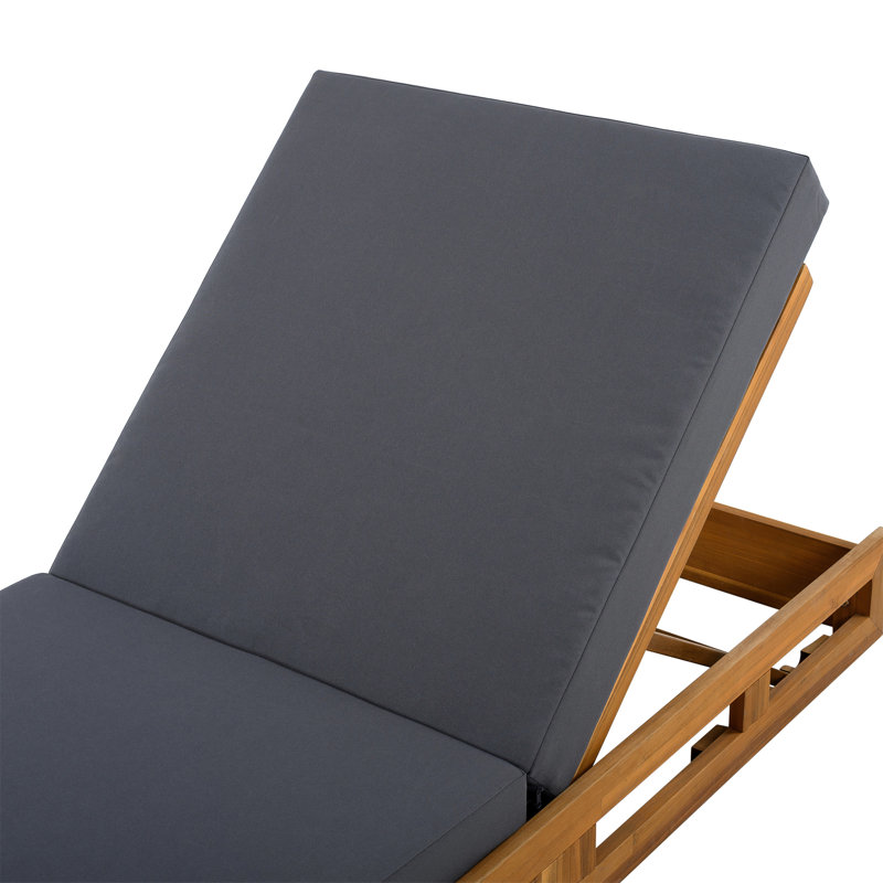 Lounge Chaise Set, Acacia Solid Wood With Lounge Cushion (Dark Grey & Triple Fold) - Matching Cream Version Available, Gray