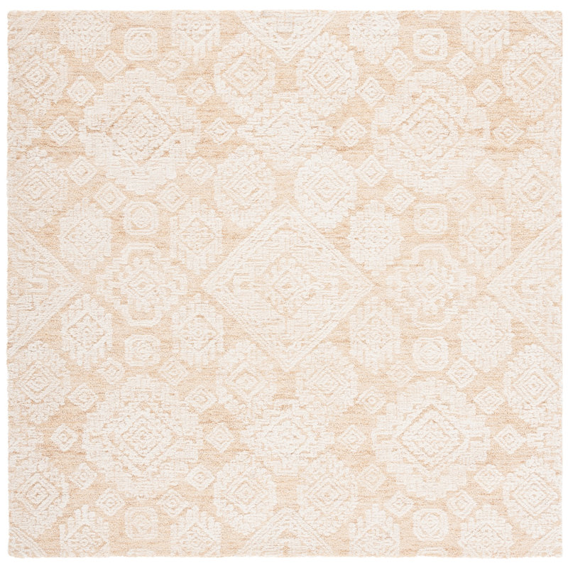 Droz Hand Tufted Indian Wool And Cotton With Latex Geometric Rug, Square 6'