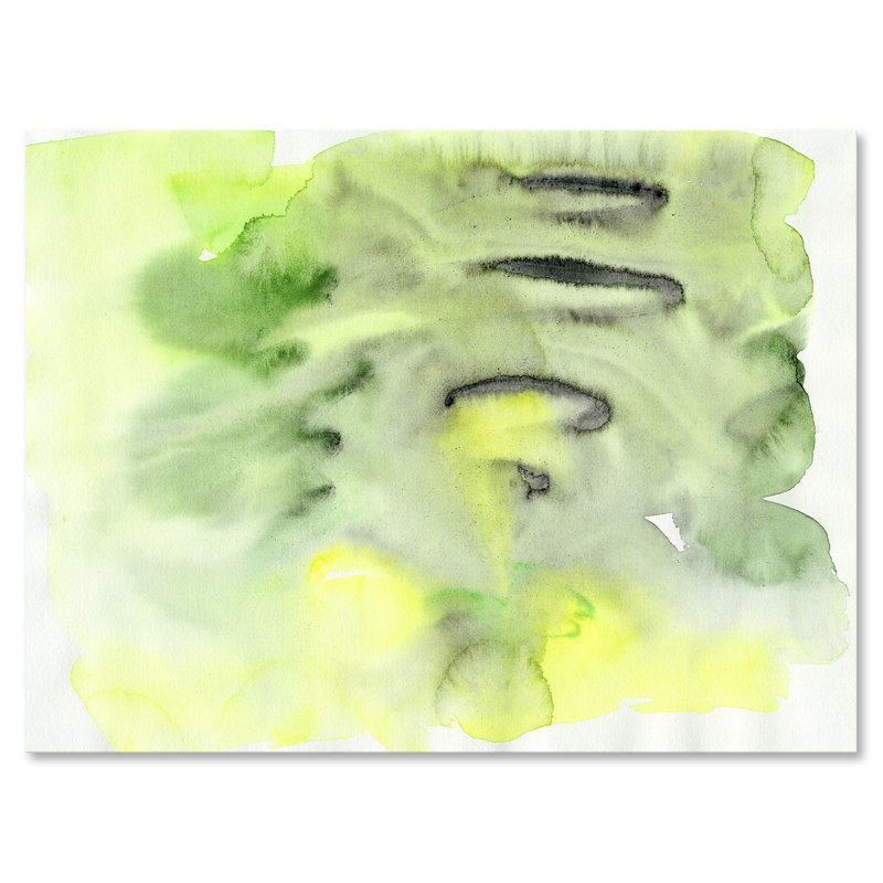 Étang abstrait vert et jaune - Peinture sur toile, H 24 po x l 32 po x P 1 po, Toile tendue