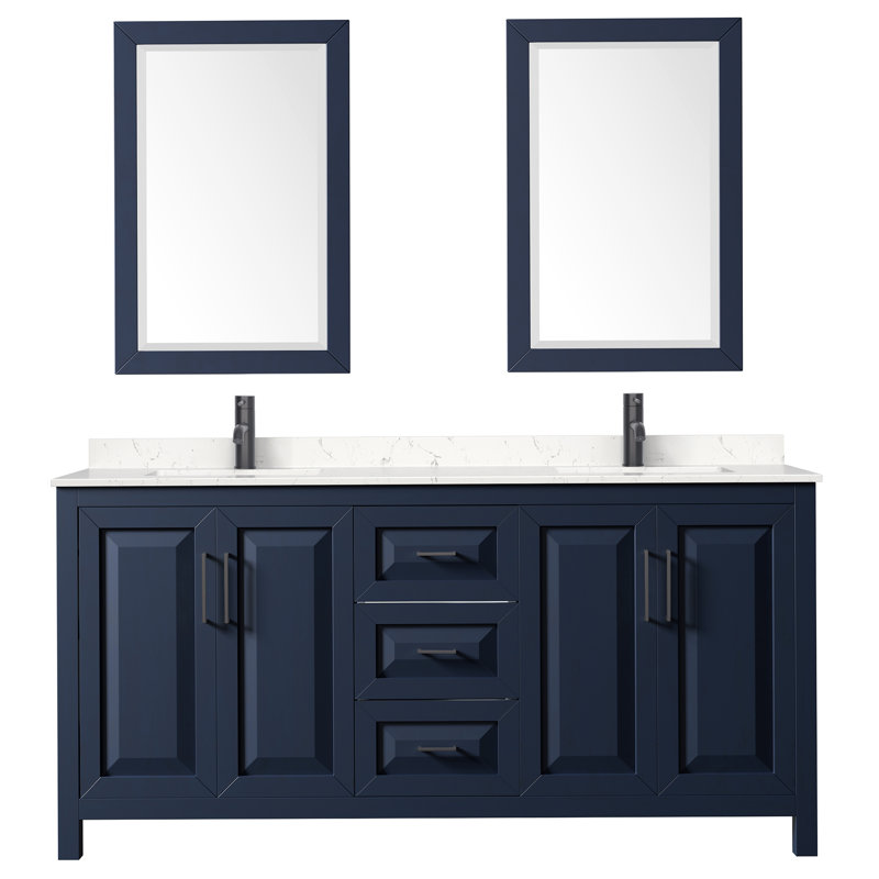 Daria 72'' W Double Vanity, Matte Black, Dark Blue, White Cultured Marble