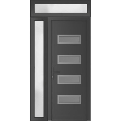 Front Exterior Prehung Metal-Plastic | Manux 8113 Antracite Grey | Side and Top Sidelite Transom | Office Commercial and Residential Doors Entrance Patio Garage 44" x 94" (W32+12" x H80+14") Right hand Inswing
