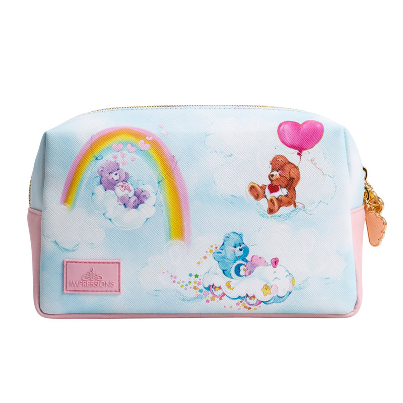 Care Bears RainBow Makeup Pouch with Signature Artwork, Faux Saffiano Leather, Slip Pocket