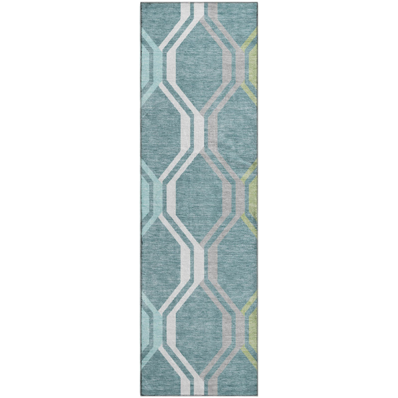 Tapis de qualité supérieure Mid-Century moderne lavable à la machine Premium Mayfield AMF2326, Sarcelle