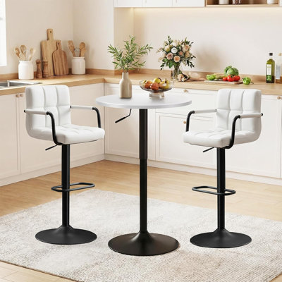 Modern 23.6" Round Dining Tables, Adjustable Height Swivel Base Pedestal Tables for Kitchen, Breakfast Nook