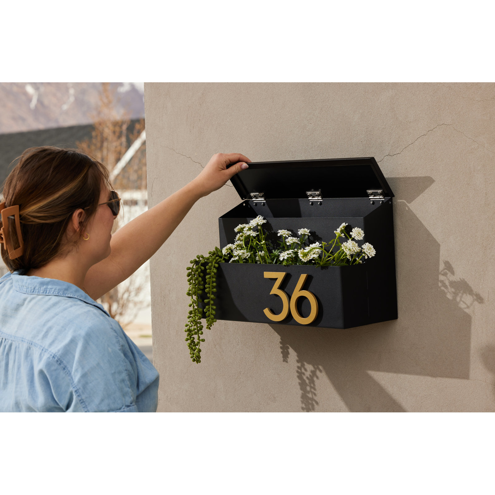 The Garden Wall Mounted Steel Mailbox, Black, Yes, Brass