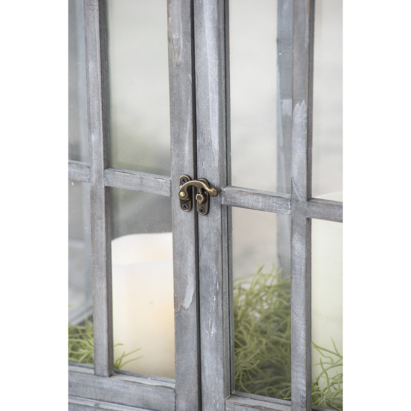 Set of 2 Silver Scape Fir Wood & Glass Patio Lanterns with Metal Roof