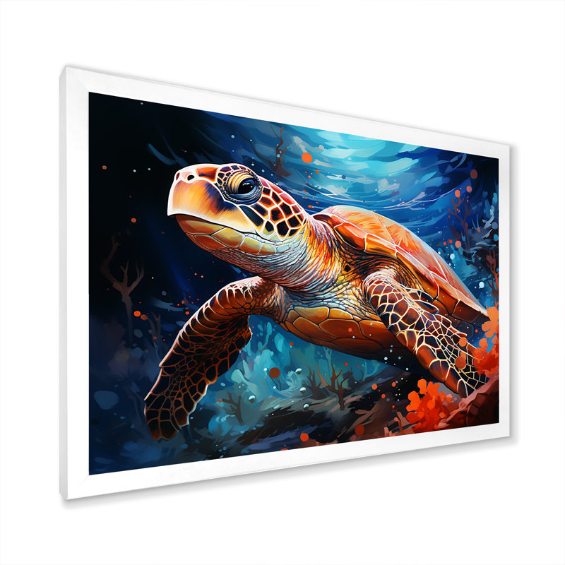 «Contemporary Marine Life V», reproduction sur toile, Cadre simple blanc, H 34 po x l 44 po x P 1,5 po