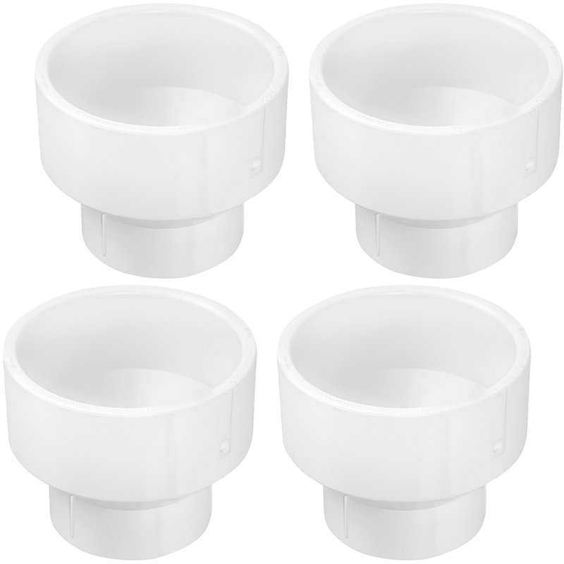 Accouplement réducteur-réducteur en PVC blanc 6 po x 4 po, drain Hub x Hub, systèmes d'évacuation et d'évacuation (paquet de 4)
