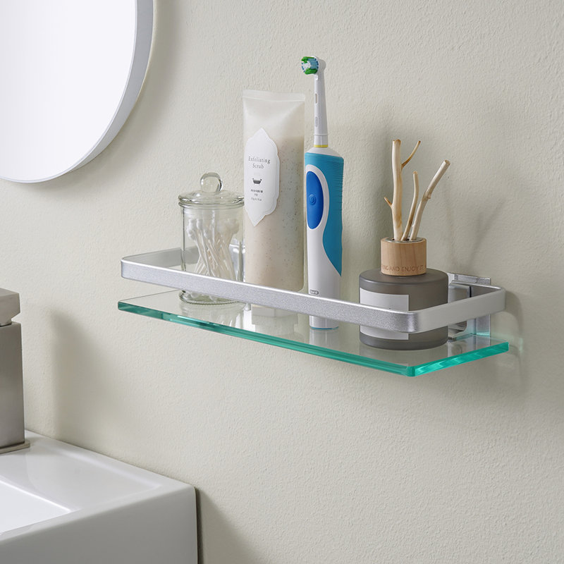 Pencader Glass Floating Shelf, Silver