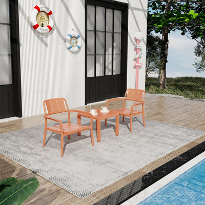 Été - Ensemble de chaises à une place en PP 2 pièces + table basse - Mobilier polyvalent d'intérieur / extérieur pour le salon, le balcon, la plage (sans chaises d'assemblage, table facile à installer) - polypropylène, brun abricot