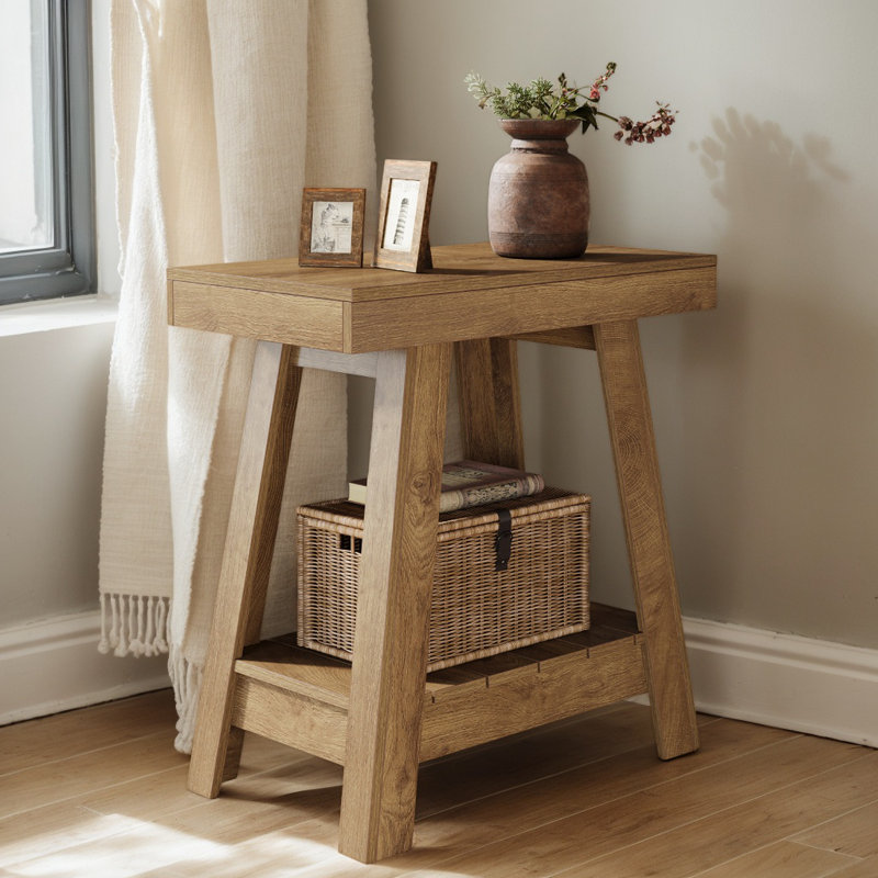 2-Tier Farmhouse Wooden End Table, Side Table with Storage shelves, Nightstand for Living Room and Bedroom, Brown