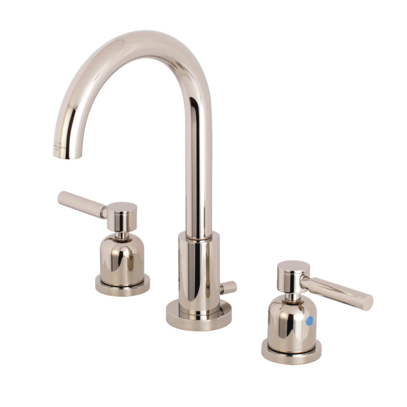 Kingston Brass Concord Two-Handle 3-Hole Deck Mount Widespread Bathroom Faucet with Brass Pop-Up Drain, Polished Nickel