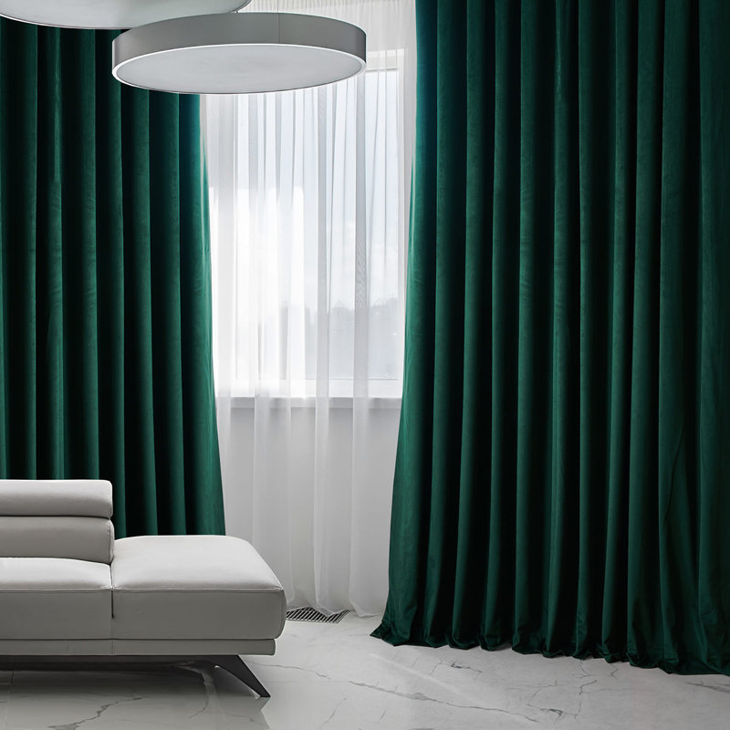 Loria Plush Velvet 100% Blackout Curtains For Bedroom, Living Room - Single Panel, Spirit Green, 100" W x 84" L
