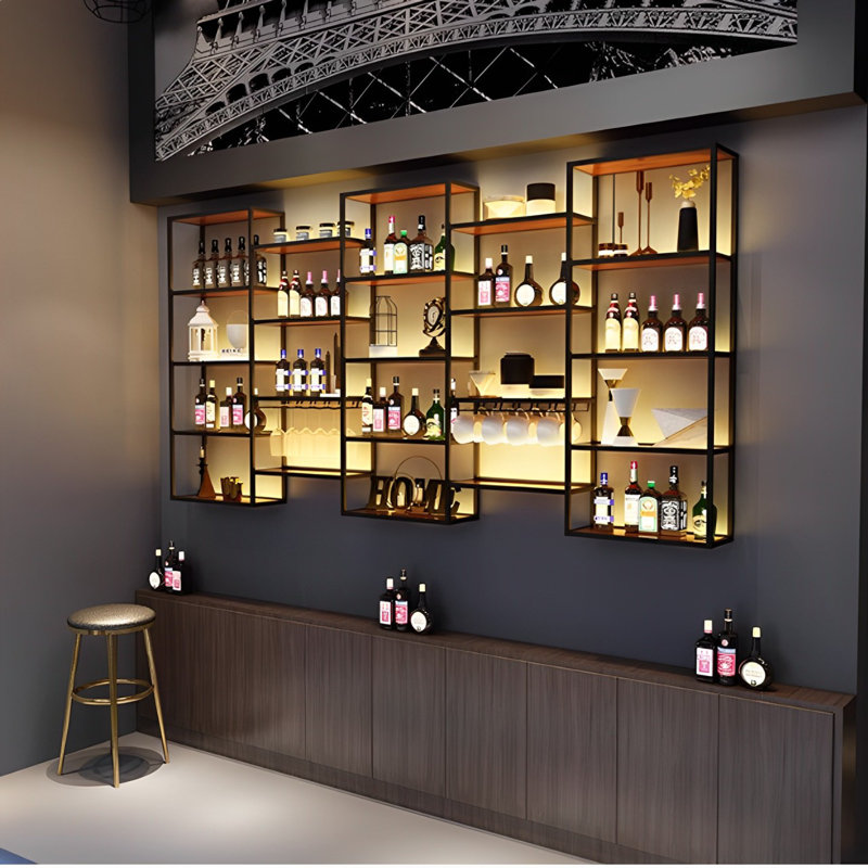 Simple multi-layer wall-mounted wine rack, 59" H x 110.2" W x 7.8" D